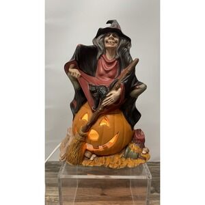 Atlantic Mold Witch on Pumpkin Light Up Figurine Ceramic Halloween Decor Vintage